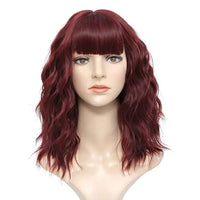 1 x RAW Customer Returns Colorfulpanda Wig Red Women s Short Bob with Bangs Curls Wavy Natural Hair Heat Resistant Fiber Wigs for Women Cosplay Wig Costume Party 14 Inches - RRP €23.17