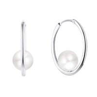 1 x RAW Customer Returns JO WISDOM Pearl Earrings Silver 925 1.5 20MM Hoop Earrings Hanging Earrings with 7MM White Pearls, Wedding Earrings for Women, Jewelry for Women - RRP €49.0