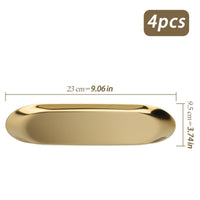 1 x RAW Customer Returns CHEUKYIU 4 Pieces Gold Stainless Steel Serving Plates Small Decorative Trays Oval Elongated Decorative Plates for Cosmetics Jewelry Candles 23 x 9.5cm  - RRP €22.8