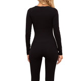 1 x RAW Customer Returns Jetjoy Women s Sports Jumpsuit Long Yoga Long Sleeve Bodycon One-Piece Full Body Suit Stretch Elegant Jumpsuit Tight Square Neckline Ribbed Workout Overall Trouser Suit, Long Sleeve Black, L - RRP €37.3