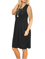 1 x Brand New AUSELILY women s sleeveless pleated loose swing leisure dress with knee-length pockets black, L  - RRP €22.69