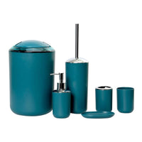 1 x RAW Customer Returns GMMH 6-piece bathroom set bathroom accessories set organizer soap dispenser, toothbrush cup, cosmetic bucket, toilet brush and holder, soap dish, trash can, toothbrush holder, bathroom set dark turquoise design 3  - RRP €22.99