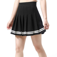 1 x RAW Customer Returns Dressystar Women s Stretchy Pleated Skirt Schoolgirl Solid Skater Tennis Basic Mini Skirt Black White Stripes XL - RRP €21.31