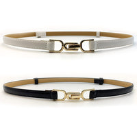 1 x Brand New Babioms 2 Pack Narrow Waist Belt for Women Adjustable Thin Belt Slim Leather Belt with Gold Metal Buckle for Pants Jeans Dresses - RRP €11.84