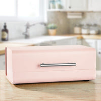 1 x RAW Customer Returns mDesign metal bread bin stylish bread box in vintage style storage box with lid for baked goods and much more pink - RRP €32.94