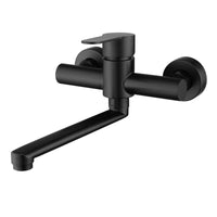 1 x RAW Customer Returns HomeLava 360 Rotatable Kitchen Faucet Wall Mounted Kitchen Faucet Mixer Taps Wall Fitting Wall Fitting Single Lever Mixer Stainless Steel Brushed Black Spout 225mm - RRP €69.99