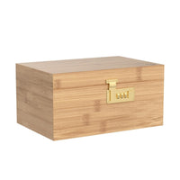 1 x RAW Customer Returns OZCHIN Large Bamboo Box with Combination Lock, Decorative Storage Box for Home, Gift, Storage Box with Glass Container, Tray, Resealable Bags and More - RRP €45.99