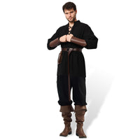 1 x RAW Customer Returns Ulikey Medieval Clothing Men Set, Men s Renaissance Costume Set with Linen Shirt Men s Medieval Pirate Shirt, Medieval Pants with Ankle Straps, Belt, Wrist Guards Black, M  - RRP €51.13