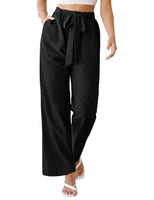 1 x RAW Customer Returns TOMEEK Pants Women Summer Cotton Linen Pants Elastic Waistband Wide Leg Pants with Tied Belt Loose Fit Pants Business Casual Pants Beach Pants with Pockets, Black, Size XXL - RRP €26.99