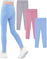 1 x RAW Customer Returns Domee Girls Sports Leggings Sports Pants Solid Color 3-Pack Chestnut Brown Light Blue Grey 152-158 Manufacturer Size 160  - RRP €27.42