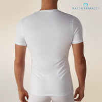 1 x RAW Customer Returns Baci Abbracci Set of 3 Men s Undershirts Stretch Cotton VT Neck Shirt Very Fine Flat Seams Underwear Men s T-Shirt Black White and Colored BATS500 M, 3 White  - RRP €27.5