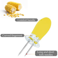 3 x Brand New Pack of 8 corn skewers, BBQ corn holder, stainless steel corn cob skewers, corn cob holder, corn picks for BBQ, fruit forks, kitchen tool, stainless steel corn holders yellow  - RRP €61.2