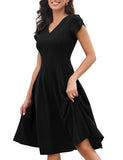 1 x RAW Customer Returns Gardenwed Rockabilly Dresses Women 60s Dresses Women Black Dress Funeral Evening Dresses Elegant for Wedding A line 50S Retro V Neck Vintage Festive Dresses for Women Black 3XL - RRP €45.11