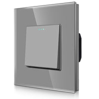 1 x RAW Customer Returns CNBINGO Rocker light switch 1 compartment 1 way glass light switch, modern crystal glass wall plate with light dots, gray - RRP €10.07