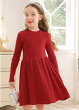 1 x RAW Customer Returns Arshiner Dresses Girls Sweater Dress Autumn Winter Dress Long Sleeve Knitted Dress Christmas Dress Flare Skater Dress A-line Plain Basic Children s Casual Dress Red 150 - RRP €23.9