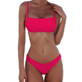 1 x RAW Customer Returns meioro Sexy Bikini for Women 2 Piece Swimwear Low Waist Solid Color Swimwear High Leg Bathing Suit Beachwear M,Bright Pink  - RRP €25.99