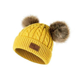 1 x RAW Customer Returns BESTOYARD Double Pompom Child Kids Beanie Hat Cute Baby Fox Fur Ball Knitted Hats Autumn Winter Warm Soft Crochet Girls Boys Hats Yellow  - RRP €9.66