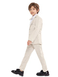 1 x RAW Customer Returns LOLANTA 3-Piece Boys Plaid Suit Set, Elegant Blazer for Wedding Prom, Formal Wear Jacket-Pant-Bow Tie Set 11-12 Years, Beige  - RRP €39.98