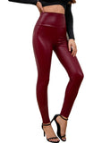 1 x RAW Customer Returns Everbellus Women PU Leather Leggings Skinny Elastic High Waist Faux Leather Pants Red X-Large - RRP €24.1