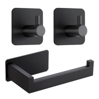 2 x RAW Customer Returns Toilet paper holder without drilling, stainless steel self-adhesive toilet paper holder with 2 towel hooks, toilet holder roll holder paper holder for bathroom and kitchen, toilet paper holder black 1  - RRP €22.18