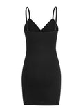 1 x RAW Customer Returns GORGLITTER Bodycon Dress with Lace Women s Lace Dress Bodycon Dress with Ruffles V Neck Dress Short Black M - RRP €26.21