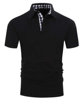 1 x RAW Customer Returns Kuson Men s Polo Shirt Short Sleeve Summer T-Shirt Men s Polo Shirt Cotton with Checked Polo Collar Black L - RRP €22.31