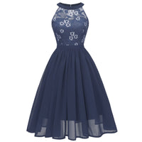 1 x RAW Customer Returns Evening dresses elegant for wedding ladies 50s rockabilly halter neck swing lace chiffon dress festive graduation dress wedding dress cocktail dress Christmas New Year s Eve party dress navy blue L - RRP €39.99