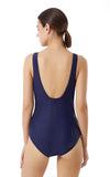 1 x Brand New LULUWINGX Women s One-Piece Swimsuit with Three Front Splice Swimwear Deep U-Back Swimwear Navy Blue X-Small Navy  - RRP €23.3