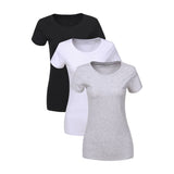 1 x RAW Customer Returns Liking Basic T-Shirt Women, Women s Basic Short Sleeve Crop Top Casual Crew Neck Tops Women s T-Shirt Basic Cotton Set Black T-Shirt Women s White Gray Pack of 3 6101-BWG-L-3 - RRP €25.2