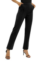 1 x RAW Customer Returns EXCHIC Women s Business Office Straight Leg Work Pants Casual Elastic Waist Pants with Pockets M, Black  - RRP €34.57