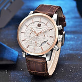 1 x RAW Customer Returns BY BENYAR Men s Watch Fashion Quartz Movement Wristwatch Analogue Chronograph Business Waterproof and Scratch-Resistant Stainless Steel Strap Leisure Sports Watches for Men Brown Gold White  - RRP €43.88