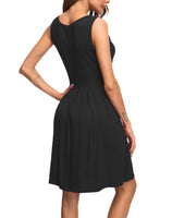 1 x Brand New AUSELILY women s sleeveless pleated loose swing leisure dress with knee-length pockets black, L  - RRP €22.69