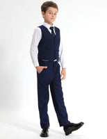 1 x RAW Customer Returns mintgreen Children s Suit Set Boys, Wedding Outfit Festive Formal Pageboy Prom Vest Trousers, Navy Blue, 158-164, Day 14 - RRP €46.07