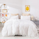 1 x RAW Customer Returns AShanlan bed linen ruffles 135x200 white plain solid color romantic ruffle bed linen set 2 pieces 100 soft microfiber duvet cover with pillowcase 80x80 cm zipper - RRP €33.26