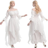 1 x RAW Customer Returns Renaissance Dress Medieval Dress Satin High Waist Victorian Costume Medieval Gothic Dress White S M - RRP €50.4