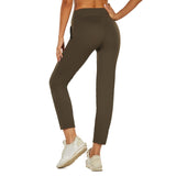 1 x RAW Customer Returns HUGE SPORTS Women s Yoga Pants with Pockets High Waist Solid Color Lightweight Jogging Pants Stretch Ankle Sports Leggings Olive Green Color M - RRP €32.26