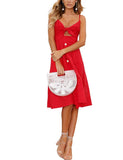 1 x RAW Customer Returns FANCYINN Dress Women Summer Knee Length Decollete V-Neck Summer Dress Midi Straps Backless A-Line Dresses Beach Dresses Red L - RRP €31.94