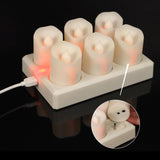 1 x RAW Customer Returns FREEPOWER 6 LED tea lights rechargeable with charging station, electric rechargeable candles USB with remote control timer flickering dimmable warm white, Halloween Christmas decoration, 4 x 4.5cm - RRP €25.99