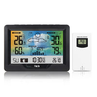 1 x RAW Customer Returns Radio weather station with outdoor sensor, radio weather station with weather forecast, digital color display indoor and outdoor thermometer hygrometer, barometer and moon phase black  - RRP €29.99