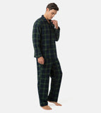 1 x RAW Customer Returns LAPASA Men s Pajama Set Relaxed Fit Lounge Top Pants, Flannel Pajamas Set M95, Dark Green Navy Blue, M - RRP €45.99