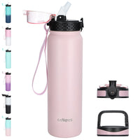 1 x RAW Customer Returns GOPPUS 1L 32oz Thermos Bottle with Straw Double Layer Stainless Steel Drinking Bottle 1 Liter Insulated Bottle Leak-Proof Sports Water Bottle Carbonated Water Bottle Drinking Bottles BPA-Free Water Bottle - RRP €20.49