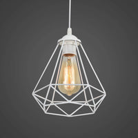 1 x RAW Customer Returns Industrial pendant light hanging lamp vintage cage lampshade white hanging lamp, E27 lamp holder type, retro lampshade light for kitchen, bedroom, bar, salon, restaurant, bar, living room - RRP €19.67