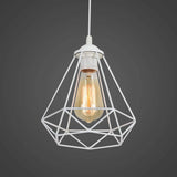 1 x RAW Customer Returns Industrial pendant light hanging lamp vintage cage lampshade white hanging lamp, E27 lamp holder type, retro lampshade light for kitchen, bedroom, bar, salon, restaurant, bar, living room - RRP €19.67