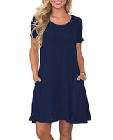 1 x RAW Customer Returns WNEEDU Women s Summer Beach Dresses Short Sleeve Tank T-Shirt Summer Dress with Pockets S, Navy Blue  - RRP €22.68