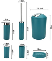 1 x RAW Customer Returns 6-piece bathroom set bathroom accessory set organizer soap dispenser, toothbrush cup, cosmetic bin, toilet brush and holder, soap dish, trash can, toothbrush holder, bathroom set dark turquoise design 2a  - RRP €22.18