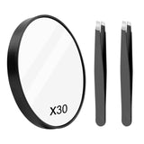 1 x RAW Customer Returns 30x Magnification Mirror, Small Magnifying Mirror with Suction Cups and 2 Tweezers, Travel Mirror 30x Magnification for Travel Makeup, Eyebrow Size, Beard Trim, 3.5  - RRP €20.4