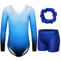 1 x RAW Customer Returns ZNYUNE girls leotard with pants hairband set gymnastics suit children shorts jersey gymnastics sleeveless long sleeve clothing classic gymnastics body B152 Blue 14A - RRP €27.22