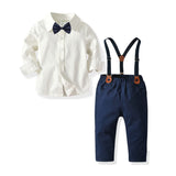 1 x RAW Customer Returns Volunboy Newborn Gentleman Outfits and Coordinates, Bow Shirt and Suspenders Trousers 4 Pieces Beige 18-24 months Size 90  - RRP €31.06