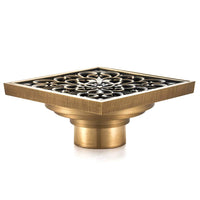 1 x RAW Customer Returns KUNGYO Vintage Bathroom Floor Drain Flower Carved with Brass - Square Antique Drain for Toilets Garden 10x10CM - RRP €18.0