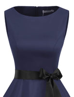 1 x RAW Customer Returns Gardenwed Women s Dress Elegant Vintage 50s Evening Ceremony Dress Rockabily Cocktail Dress Sleeveless with A-Line Belt Navy L - RRP €40.68